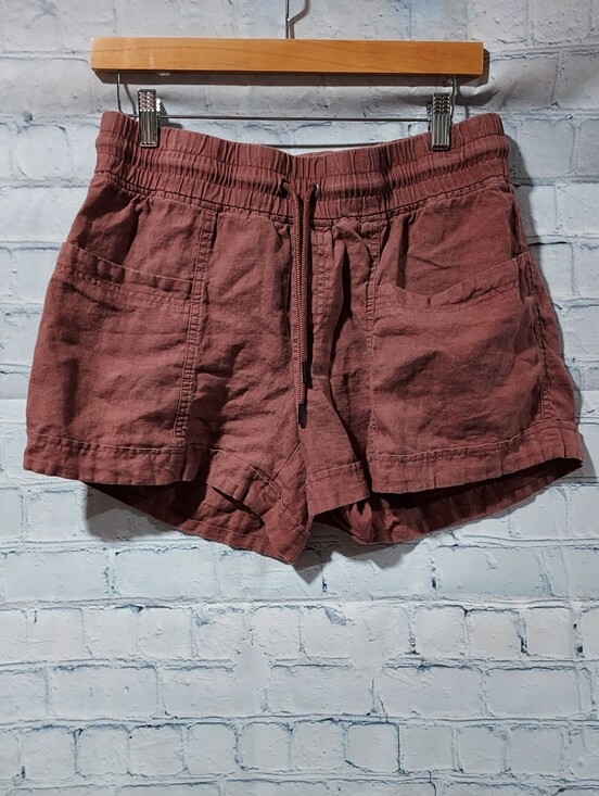 Athleta Pants - Athleta Cabo 100% Linen 4" Shorts Women Sz 10 Rose Chambray Pull On Coastal